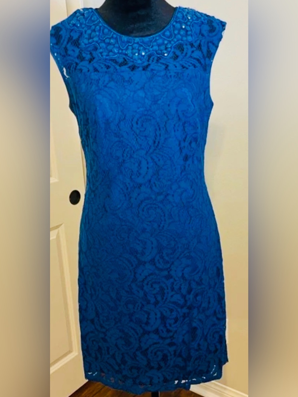 Adrianna Papell Cobalt Blue Lace Stunning  Sleeveless Dress